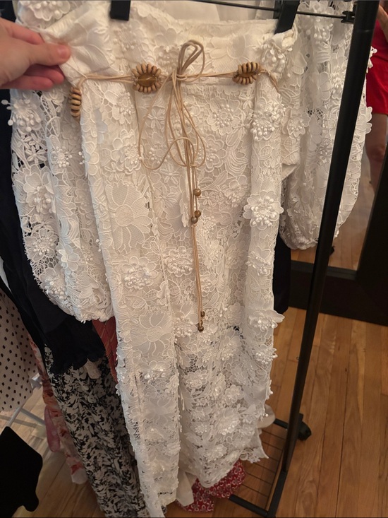 Zimmermann Dresses & Skirts - Zimmermann White Lace Midi Skirt with Tan Wood Bead Tie